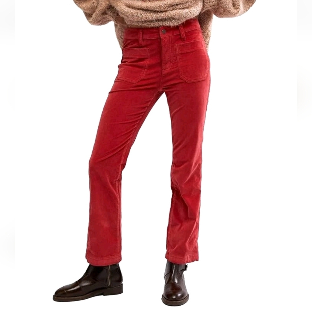 Free People Womens Pants Size 2 Red Velvet High Time  Kick Flare New